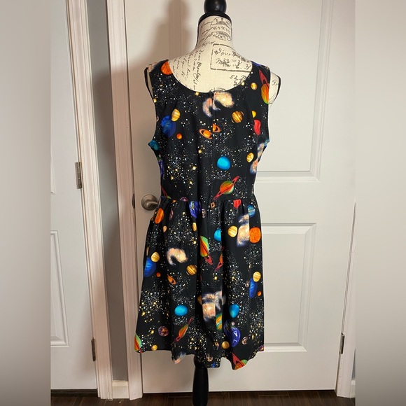Retrolicious Black Cosmic Galaxy Print Fit & Flare Cotton Dress w/ Pockets XL N - Picture 5 of 10